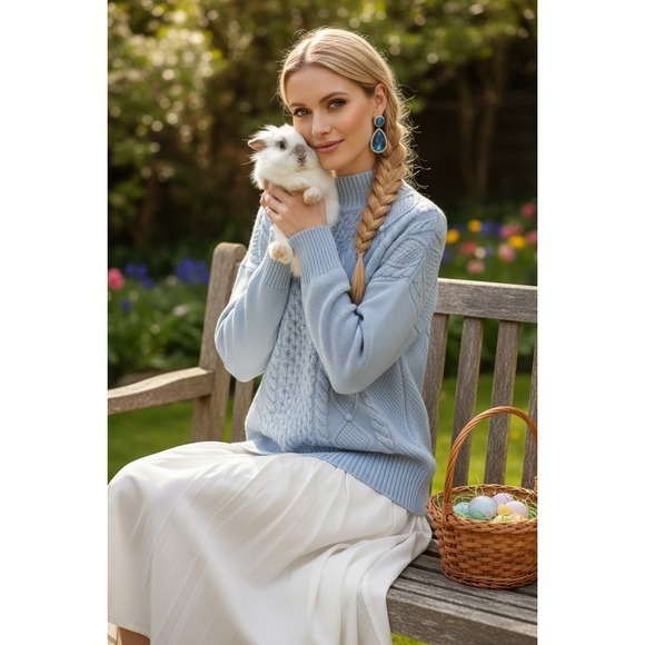 J.Crew Sweaters - J.Crew‎ Womens Ice Blue Cable Knit Oversize Sweater Size S  Spring Easter